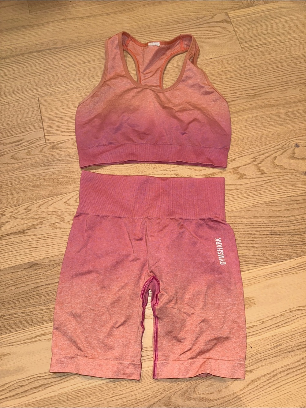 Gymshark Ombre Pink Sports Bra & High-Waist Bike Shorts Set